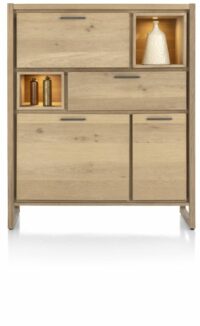 Nystead, Buffet Haut 125 Cm. - 2-Portes + 1-Tiroir + 1-Porte Rabattante + 2-Niches (+ LED)