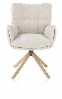 Juna, Chaise À Accoudoirs - Piétement Chêne Avec Function Relax - Pivotante - Tissu Livigno - Creme - Image 2