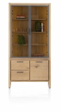 Nystead, Vitrine 100 Cm. - 2-Glasdeuren + 1-Deur + 2-Laden (+ LED)