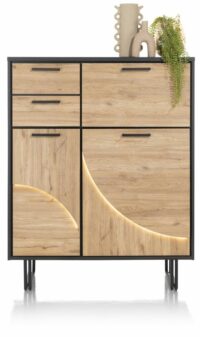 Avalon, Highboard 120 Cm - 2-Deuren + 2-Laden + 1-Klep (+ LED) - Natural