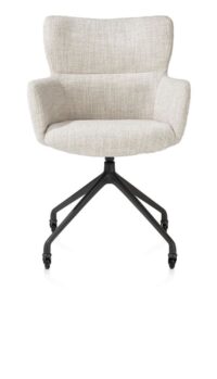 Sage, chaise à accoudoirs + roulettes - pietement aluminium rough off black - tissu Luton - Creme