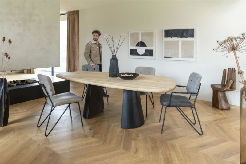 June, Eetkamerstoel - Frame Off Black + Pocketvering - Combi Stof Pala (Zit) En Stof Cleo (Rug) - Lichtgrijs - Afbeelding 3