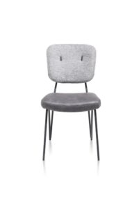 June, eetkamerstoel - frame off black + pocketvering - combi stof Pala (zit) en stof Cleo (rug) - Lichtgrijs
