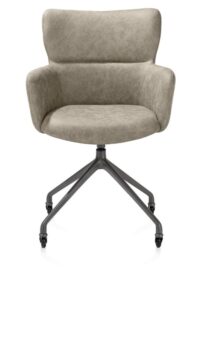 Sage, chaise à accoudoirs + roulettes - pietement aluminium graphite - tissu Oregon - beige