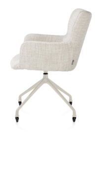 Sage, chaise à accoudoirs + roulettes - pietement aluminium creme - tissu Luton - Creme - Image 3