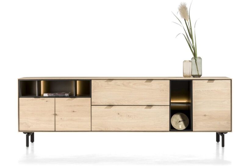 Elements, Buffet 240 Cm. - 3-Portes + 2-Tiroirs + 5-Niches + Led Incl. Pieds En Métal - Natural - Image 1