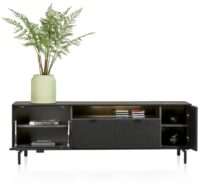 Elements, buffet bas 180 cm-a suspendre+1-porte+1-tir.+p. rabattante+1-niche+led incl pieds en métal - Onyx - Image 2