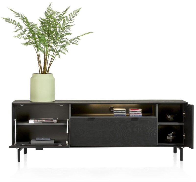 Elements, Buffet Bas 180 Cm-A Suspendre+1-Porte+1-Tir.+P. Rabattante+1-Niche+Led Incl Pieds En Métal - Onyx - Image 2