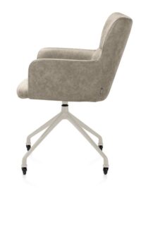 Sage, chaise à accoudoirs + roulettes - pietement aluminium creme - tissu Oregon - beige - Image 3