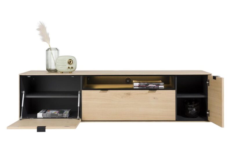 Elements, Lowboard 180 Cm. - Hang + 1-Deur + 1-Lade + Klep + 1-Niche + Led - Natural - Afbeelding 2