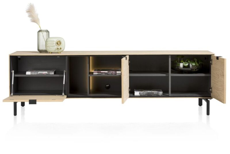 Elements, Lowboard 210 Cm. - Hang + 2-Deuren + Klep + 3-Niches + Led Incl. Metalen Poten - Natural - Afbeelding 2