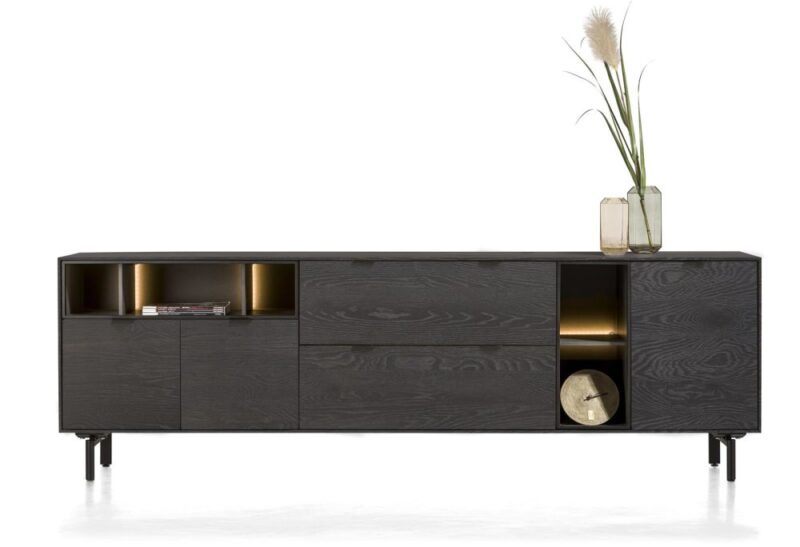 Elements, Buffet 240 Cm. - 3-Portes + 2-Tiroirs + 5-Niches + Led Incl. Pieds En Métal - Onyx - Image 1