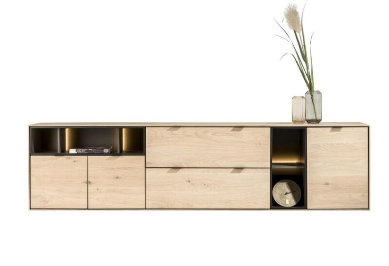 Elements, Dressoir 240 Cm. - 3-Deuren + 2-Laden + 5-Niches + Led - Natural - Afbeelding 1
