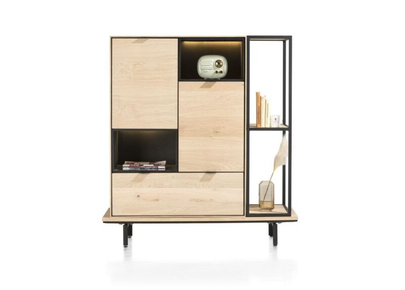 Elements, Highboard 90 Cm. - 2-Deuren + 1-Lade + 2-Niches + Led - Natural - Afbeelding 3