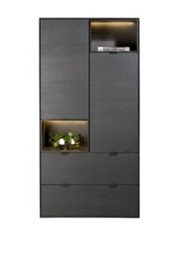 Elements, armoire 90 cm. - 2-portes + 2-tiroirs + 2-niches + led - Onyx