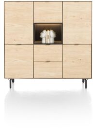 Elements, dressette 150 cm - 5-deuren + 2-laden + 1-niche + led incl. metalen poten - natural