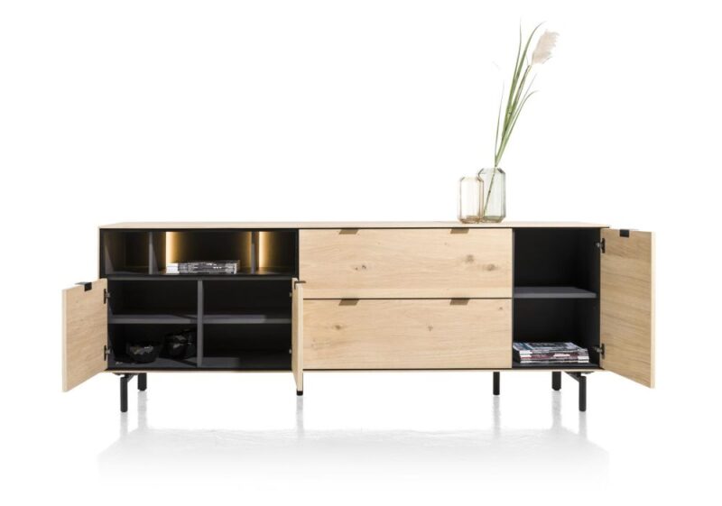Elements, Buffet 210 Cm. - 3-Portes + 2-Tiroirs + 3-Niches + Led Incl. Pieds En Métal - Natural - Image 2