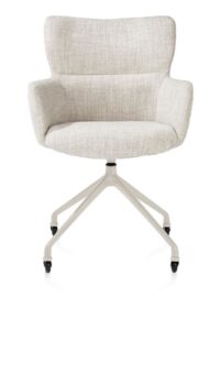 Sage, chaise à accoudoirs + roulettes - pietement aluminium creme - tissu Luton - Creme