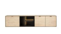 Elements, lowboard 210 cm. - hang + 2-deuren + klep + 3-niches + led - natural - Afbeelding 3