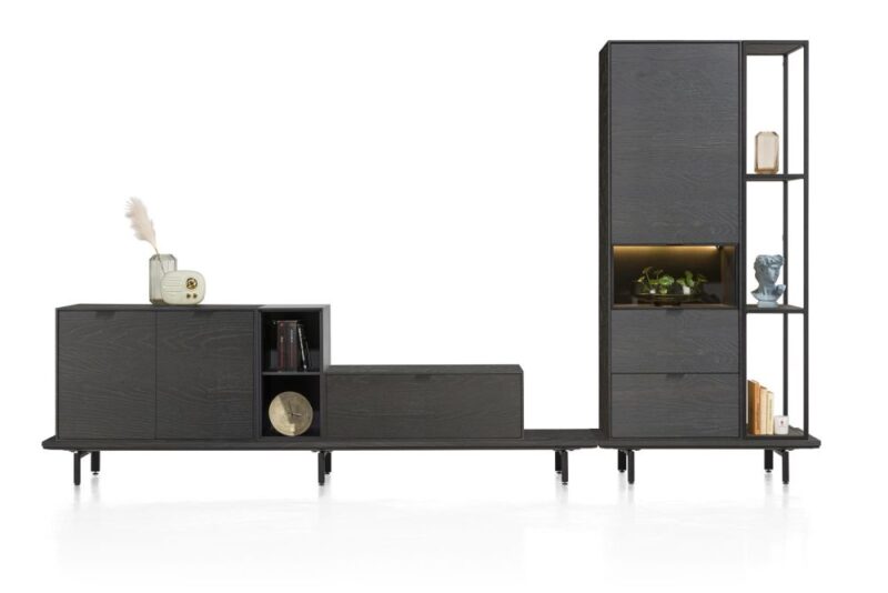 Elements, Dressoir 240 Cm. - 3-Deuren + 2-Laden + 5-Niches + Led - Onyx - Afbeelding 2