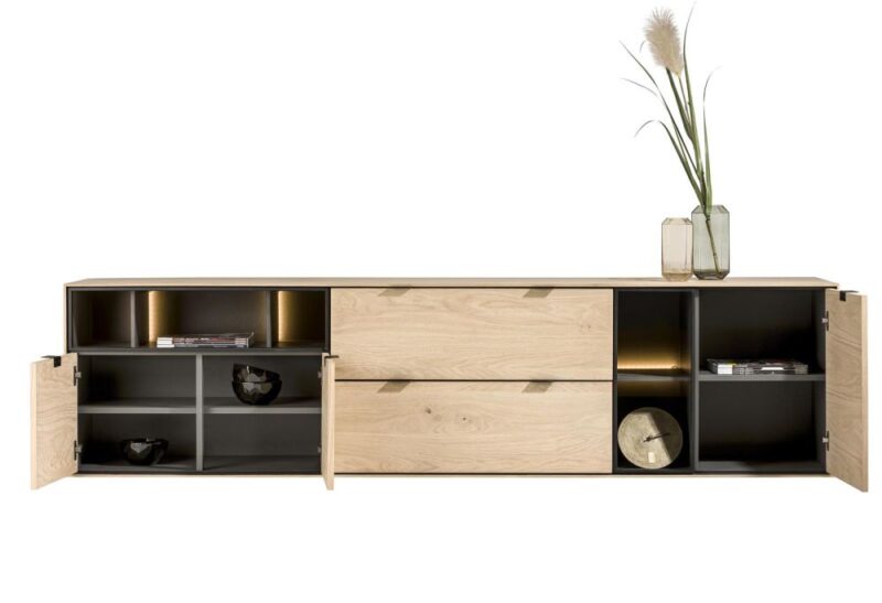 Elements, Dressoir 240 Cm. - 3-Deuren + 2-Laden + 5-Niches + Led - Natural - Afbeelding 2