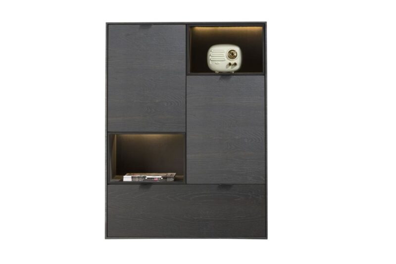 Elements, Highboard 90 Cm. - 2-Deuren + 1-Lade + 2-Niches + Led - Onyx - Afbeelding 1