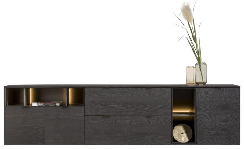 Elements, Dressoir 240 Cm. - 3-Deuren + 2-Laden + 5-Niches + Led - Onyx - Afbeelding 1