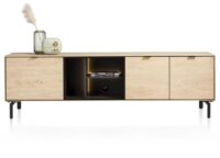 Elements, lowboard 210 cm. - hang + 2-deuren + klep + 3-niches + led incl. metalen poten - natural