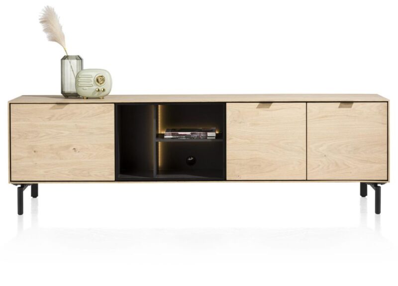 Elements, Lowboard 210 Cm. - Hang + 2-Deuren + Klep + 3-Niches + Led Incl. Metalen Poten - Natural - Afbeelding 1