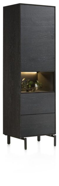 Elements, armoire smal - 60 cm. - 1-porte + 2-tiroirs + 1-niche + led incl. pieds en métal - Onyx
