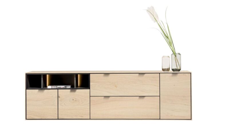 Elements, Buffet 210 Cm. - 3-Portes + 2-Tiroirs + 3-Niches + Led - Natural - Image 1