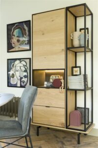 Elements, highboard 90 cm. - 2-deuren + 1-lade + 2-niches + led incl. metalen poten - Onyx - Afbeelding 2