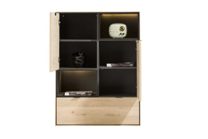 Elements, Highboard 90 Cm. - 2-Deuren + 1-Lade + 2-Niches + Led - Natural - Afbeelding 2