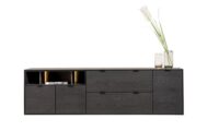 Elements, dressoir 210 cm. - 3-deuren + 2-laden + 3-niches + led - Onyx