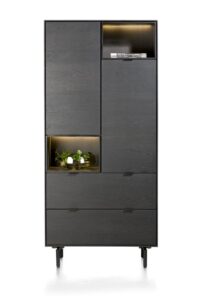 Elements, armoire 90 cm. - 2-portes + 2-tiroirs + 2-niches + led incl. pieds en métal - Onyx