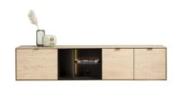 Elements, lowboard 210 cm. - hang + 2-deuren + klep + 3-niches + led - natural