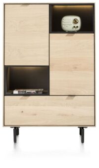 Elements, buffet haut 90 cm. - 2-portes + 1-tiroir + 2-niches + led incl. pieds en métal - natural
