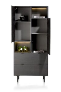 Elements, armoire 90 cm. - 2-portes + 2-tiroirs + 2-niches + led incl. pieds en métal - Onyx - Image 2