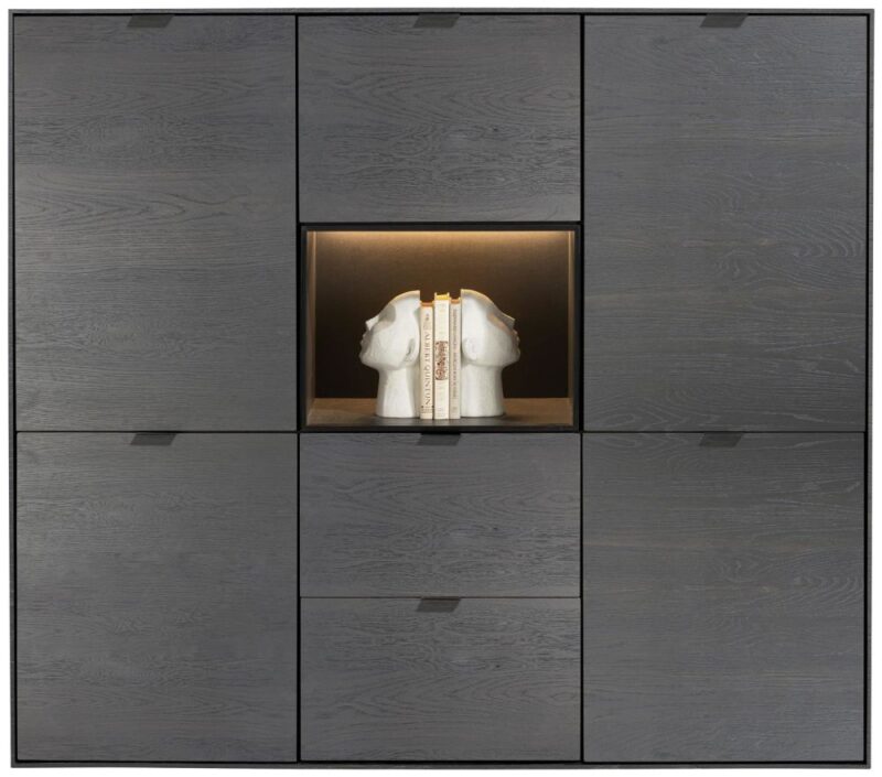 Elements, Dressette 150 Cm - 5-Deuren + 2-Laden + 1-Niche + Led - Onyx - Afbeelding 1