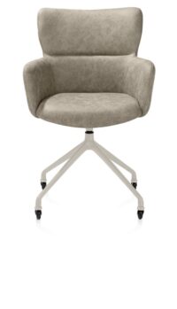Sage, chaise à accoudoirs + roulettes - pietement aluminium creme - tissu Oregon - beige