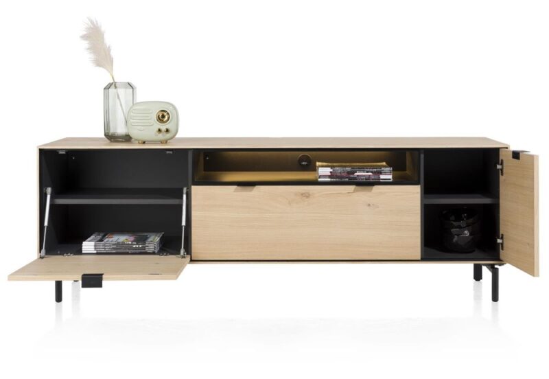 Elements, Lowboard 180 Cm. - Hang + 1-Deur + 1-Lade + Klep + 1-Niche + Led Incl. Metalen Poten - Natural - Afbeelding 2