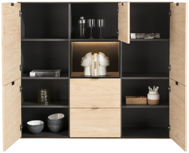 Elements, Dressette 150 Cm - 5-Portes + 2-Tiroirs + 1-Niche + Led - Natural - Image 2