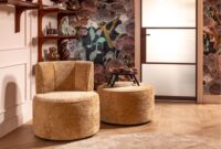 Roan poef rond H44cm - Okergeel - Afbeelding 3