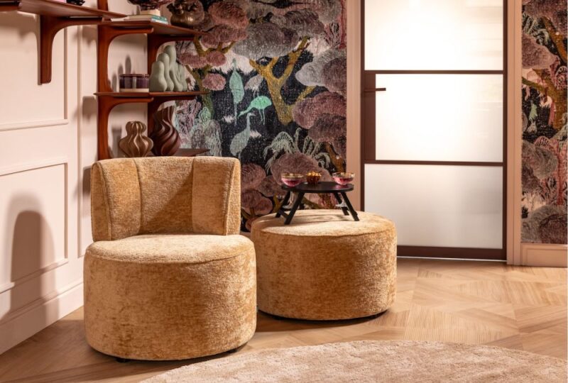 Roan Poef Rond H44Cm - Okergeel - Afbeelding 3