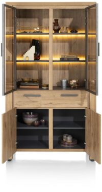 Delmonte, vitrine 110 cm - 2-glasdeuren + 2-deuren + 1-lade (+ LED) - Afbeelding 3