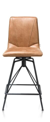 Mac, barstoel - off black frame - Rocky + greep Catania zwart - Cognac