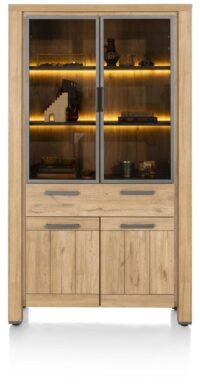Delmonte, vitrine 110 cm - 2-glasdeuren + 2-deuren + 1-lade (+ LED)