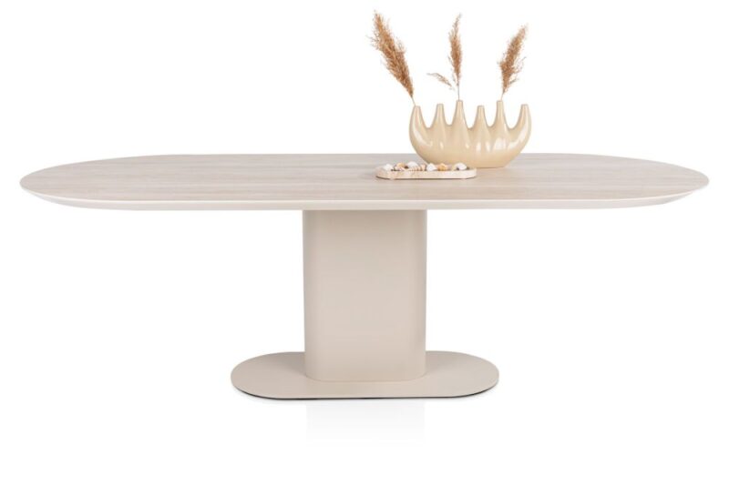 Brianto, Eetkamertafel 240 X 100 Cm - Keramiek Blad Travertin - Creme - Afbeelding 1