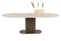 Brianto, eetkamertafel 210 x 100 cm - keramiek blad Travertin - Steel Brown