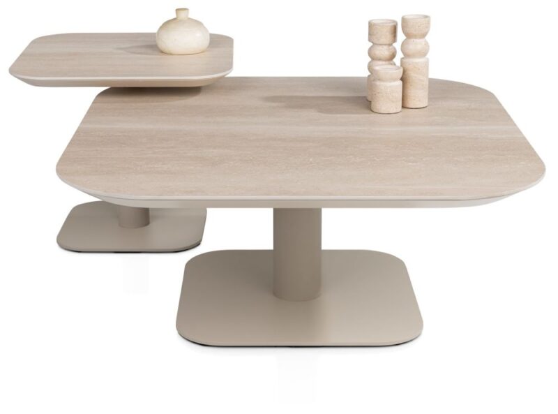Brianto, Table Basse 90 X 90 Cm - Plateau Ceramique Travertin - Image 3